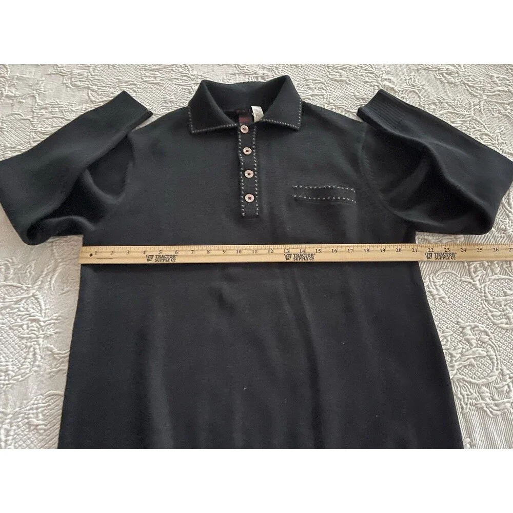 Tulliano Qtr Button Pullover Black Sweater Decorative Stitch Large 42
